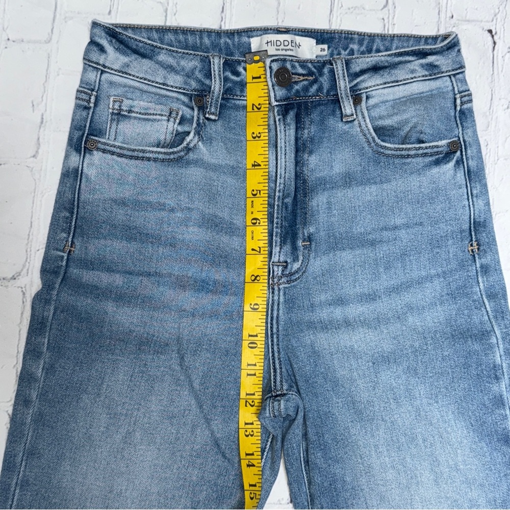 Hidden Blue Distressed Flare Jeans with Leather Patch and slit - Picture 7 of 10